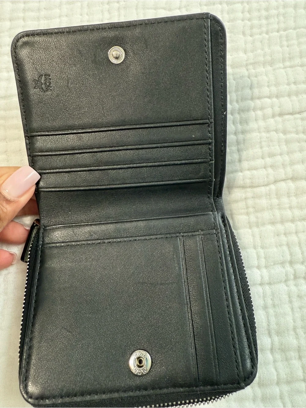 MCM White and Black Logo Zip Wallet